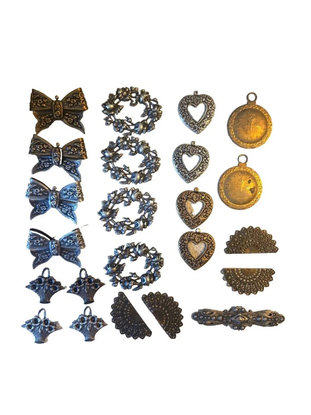 23 Assorted Charms Silver & Gold Toned Floral Hearts Bows Fan for Jewelry Making